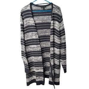 Lane Bryant Sweater Womens 22/24 Cardigan Open Front Duster Geometric Navy Cream
